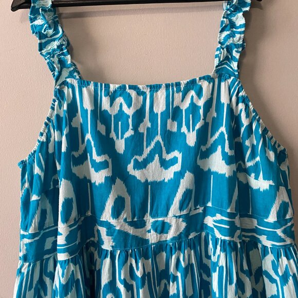 Handmade Plus Size Cotton Blue Pattern Elastic Straps Dress - Picture 4 of 16